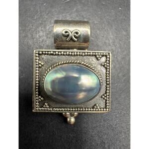 Vintage KN Signed Sterling Silver 925 Ornate Mother Of Pearl Pendant 23mm